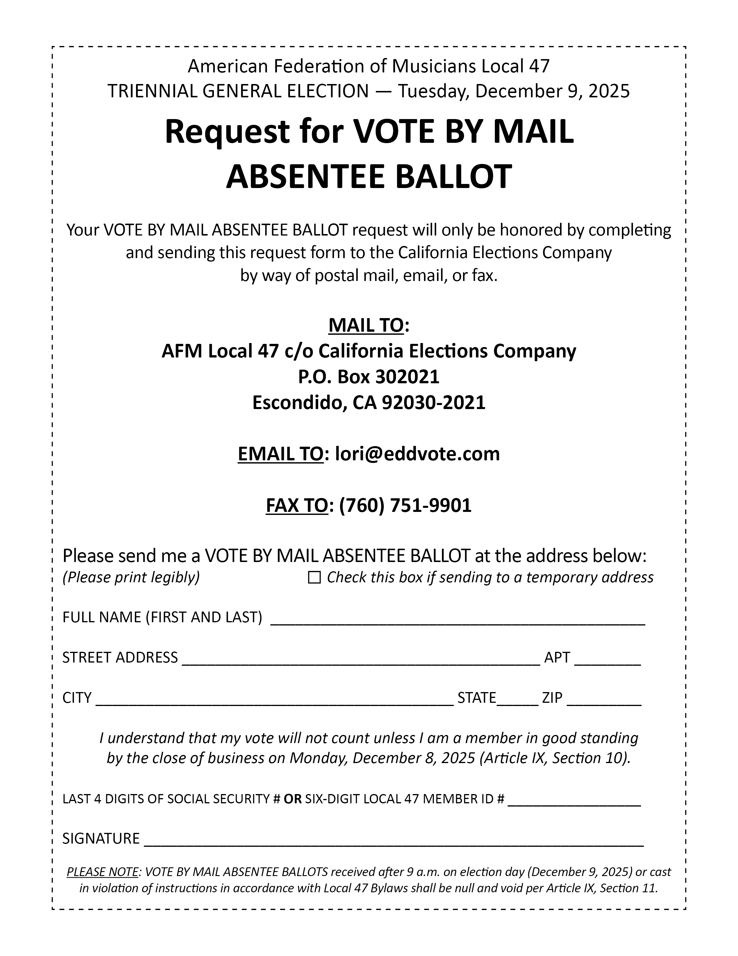 Vote by Mail form